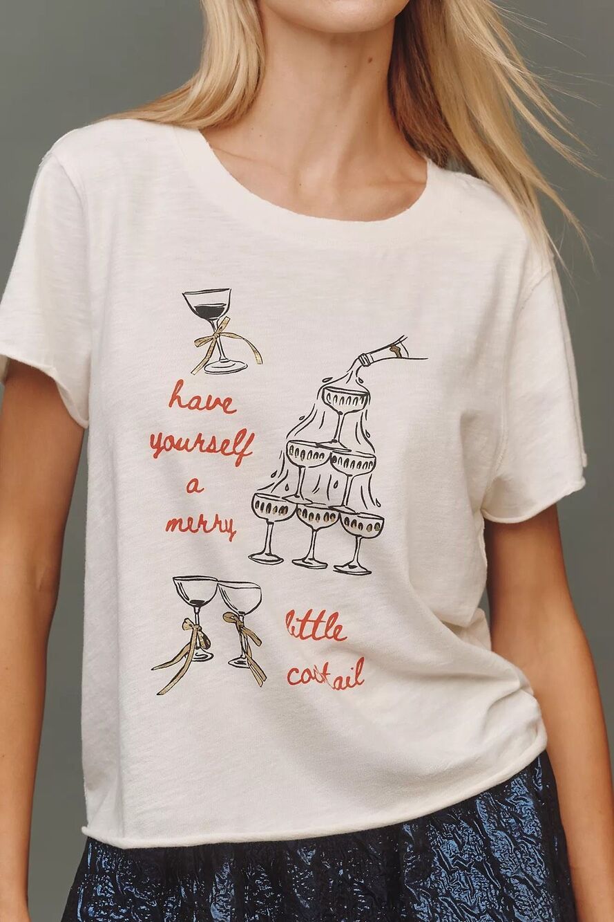 Anthropologie Maeve X Daniela Berkhout Merry Cocktail Tee Cotton S NEW
